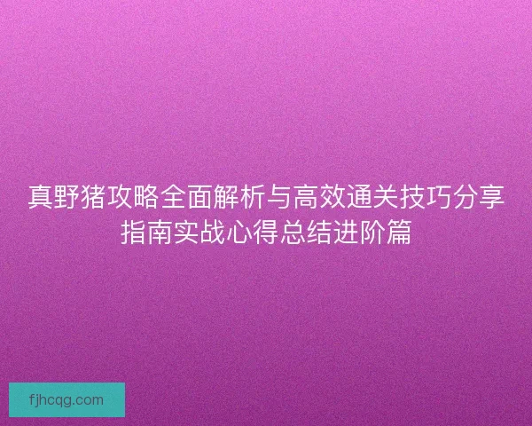 真野猪攻略全面解析与高效通关技巧分享指南实战心得总结进阶篇